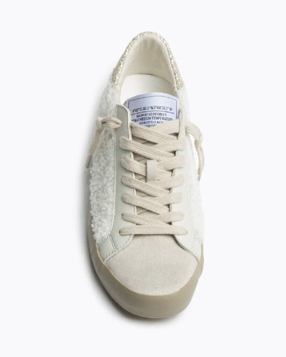 Cream Textured Sneakers with Lace-Up Design