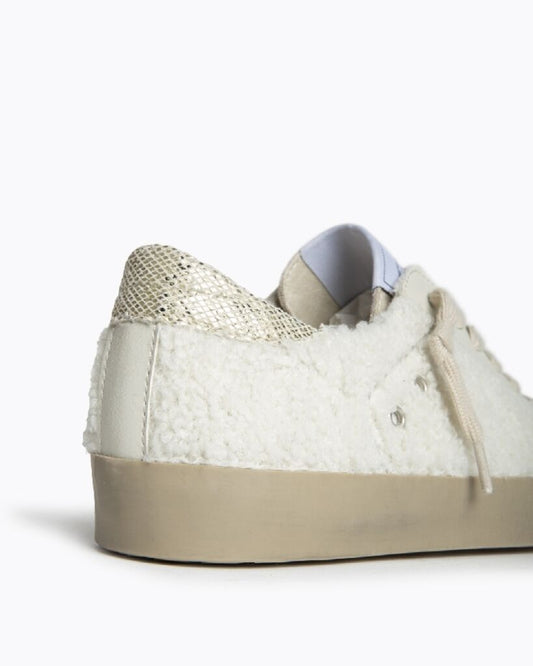 Cream Textured Sneakers with Lace-Up Design