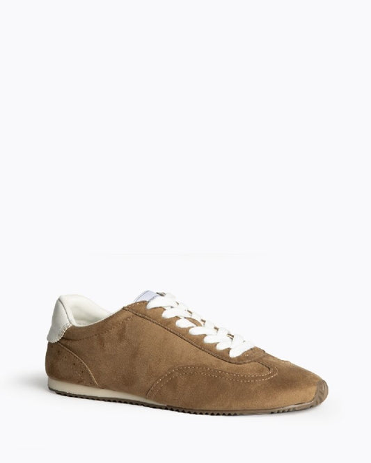 Brown Suede Low-Top Sneakers with White Accents