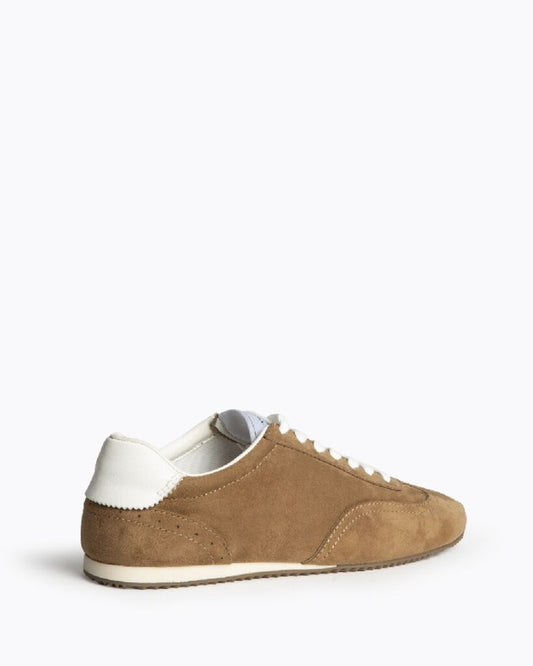 Brown Suede Low-Top Sneakers with White Accents