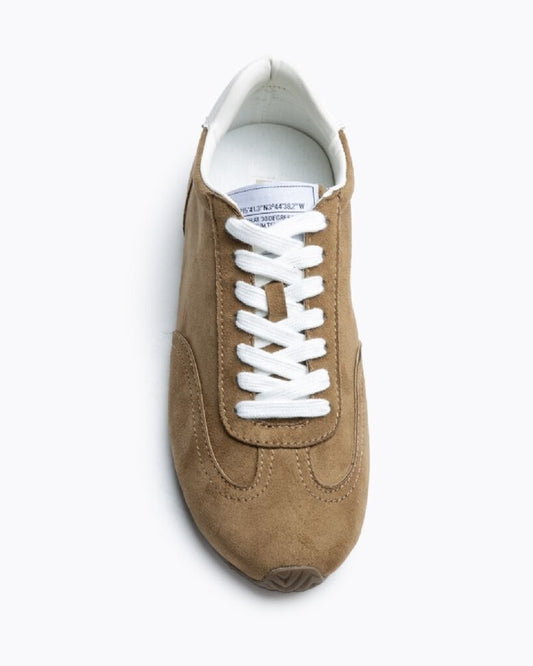 Brown Suede Low-Top Sneakers with White Accents