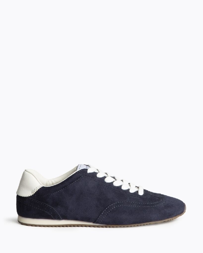 Navy Suede Low-top Sneaker with White Trim