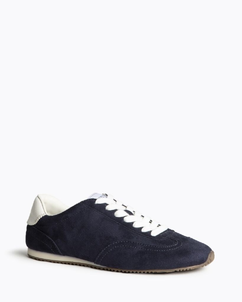 Navy Suede Low-top Sneaker with White Trim