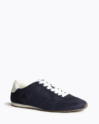 Navy Suede Low-top Sneaker with White Trim