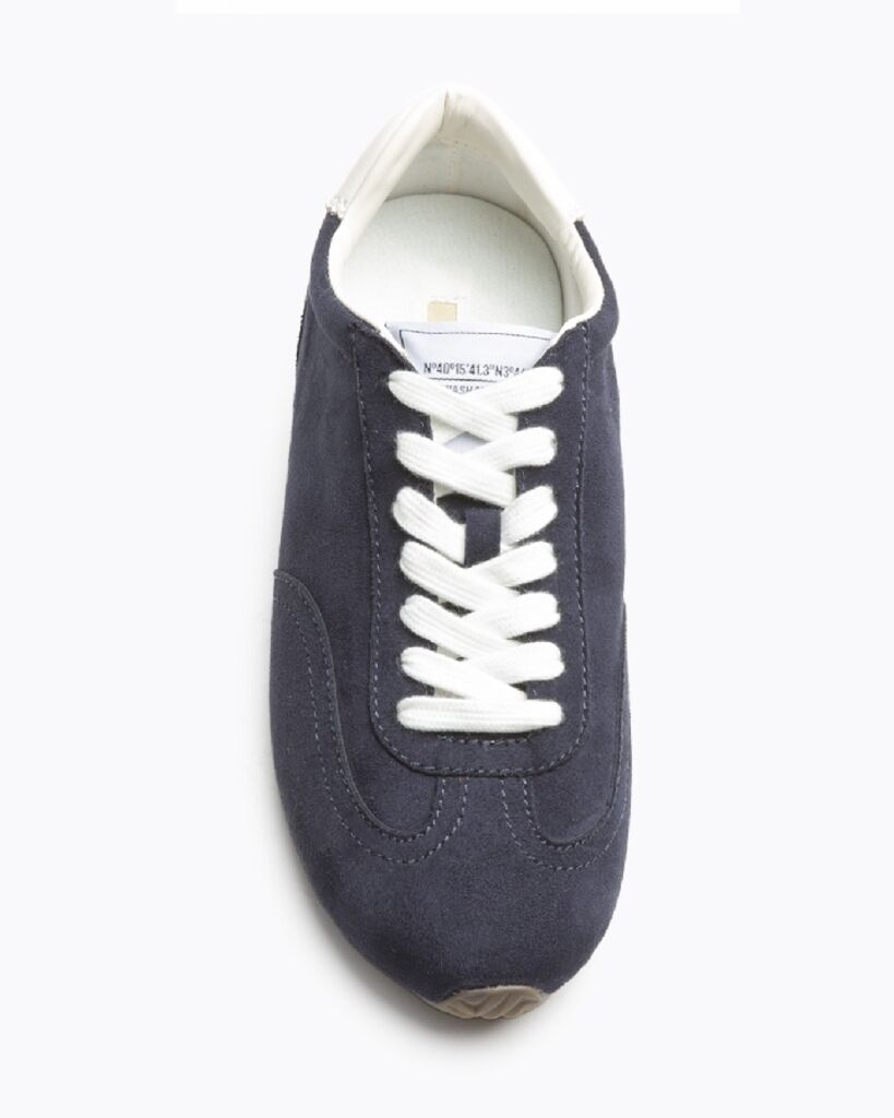 Navy Suede Low-top Sneaker with White Trim