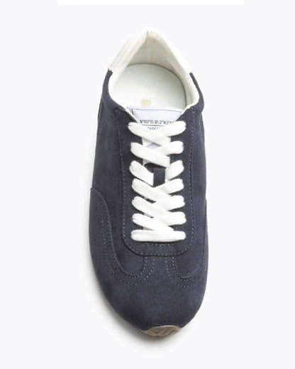 Navy Suede Low-top Sneaker with White Trim
