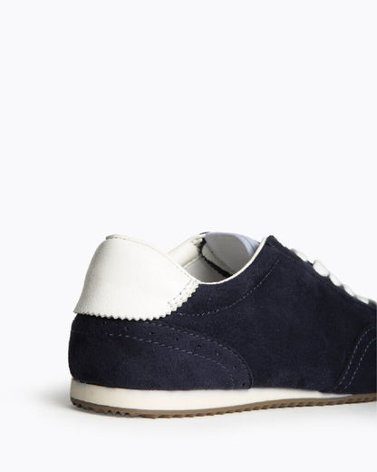 Navy Suede Low-top Sneaker with White Trim