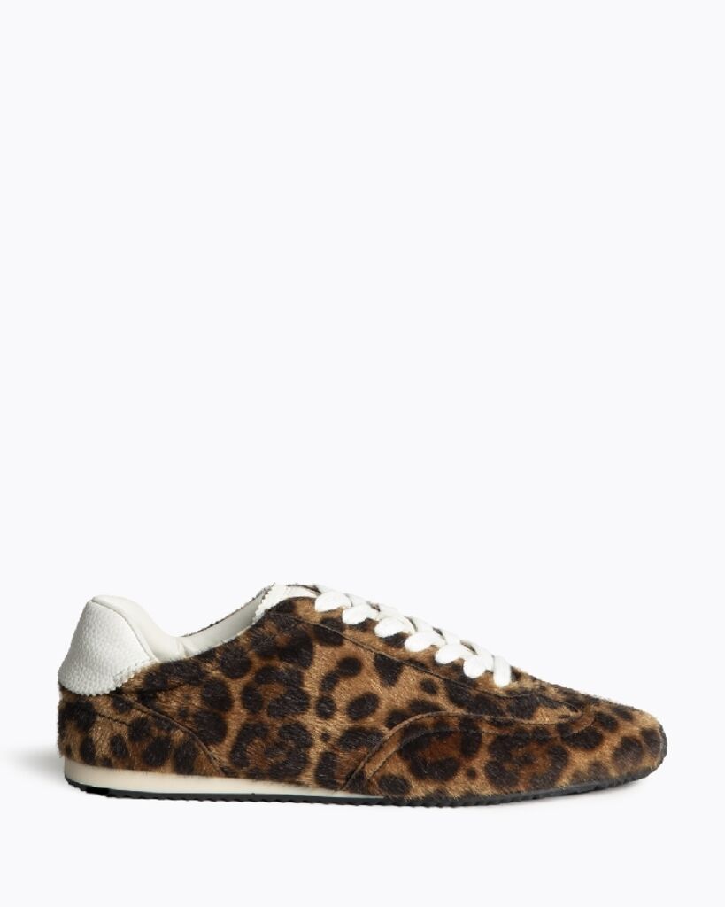 Leopard Print Faux Fur Sneakers with White Trim