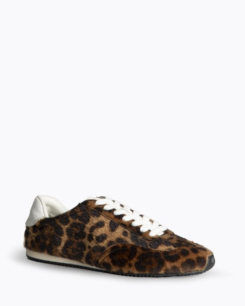 Leopard Print Faux Fur Sneakers with White Trim