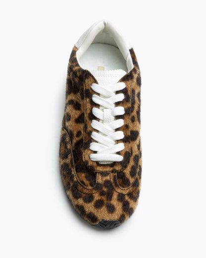Leopard Print Faux Fur Sneakers with White Trim