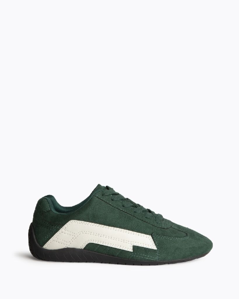 Green Suede Sneakers with White Accents
