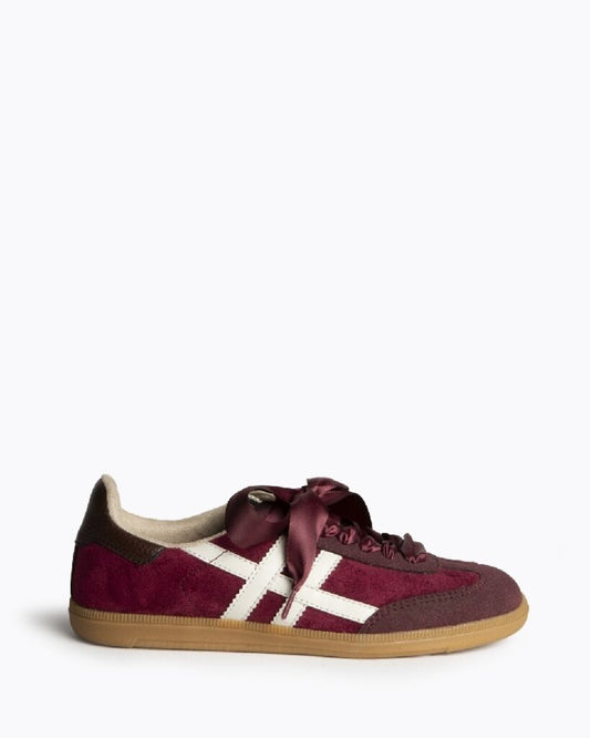 Burgundy Suede Sneakers with Ribbon Laces