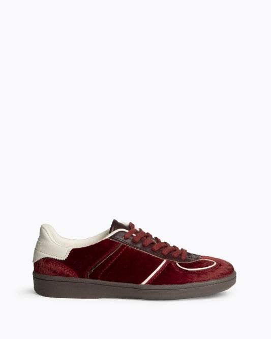Burgundy Velvet Sneaker with Contrasting Heel