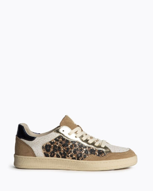 Beige Glitter Animal Print Sneakers