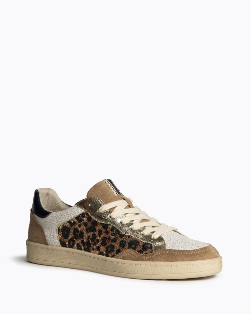 Beige Glitter Animal Print Sneakers