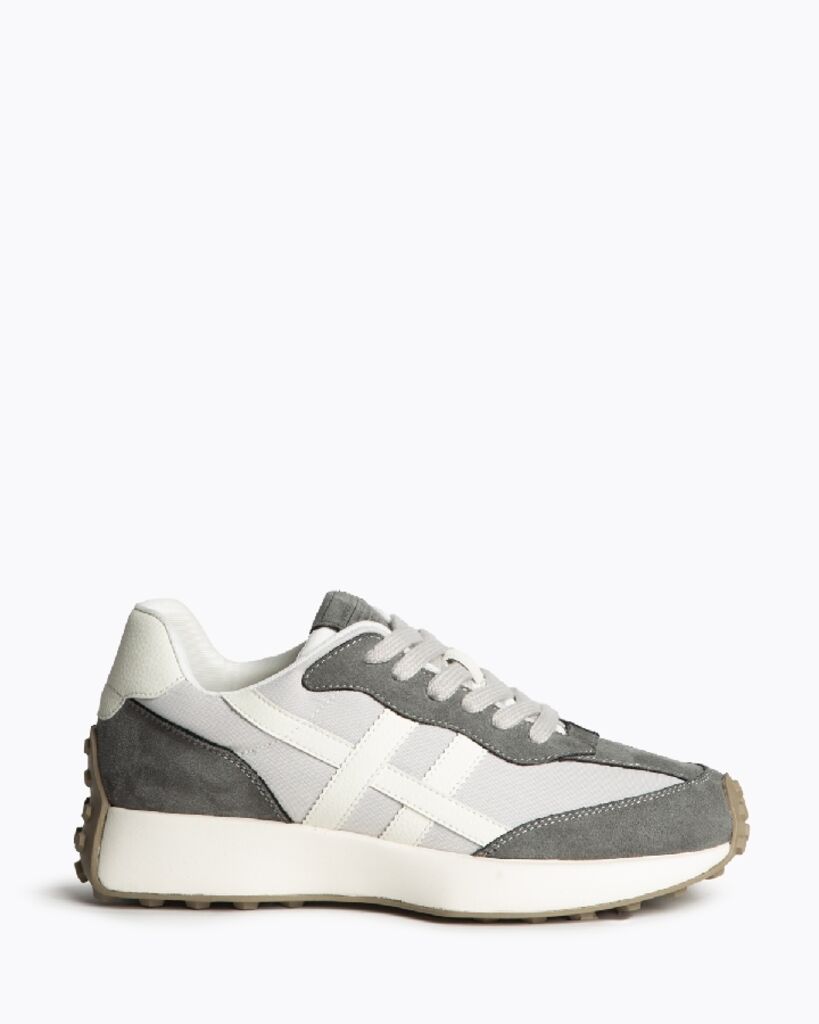 Gray Suede Lace-Up Sneakers with Textured Sole