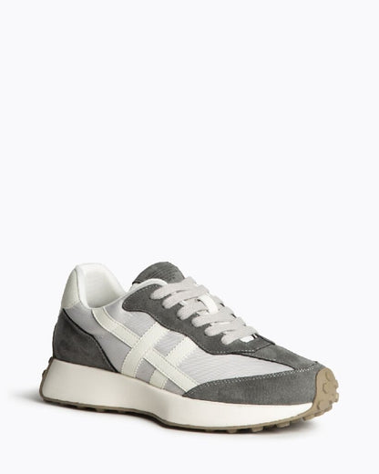 Gray Suede Lace-Up Sneakers with Textured Sole