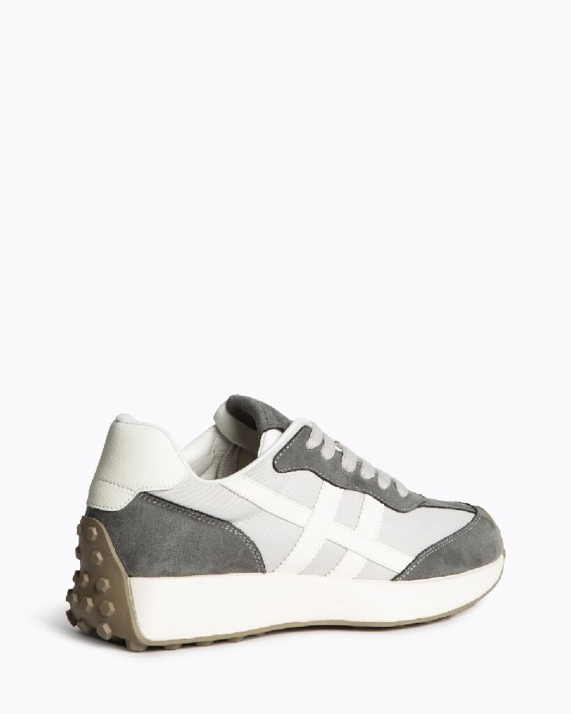 Gray Suede Lace-Up Sneakers with Textured Sole