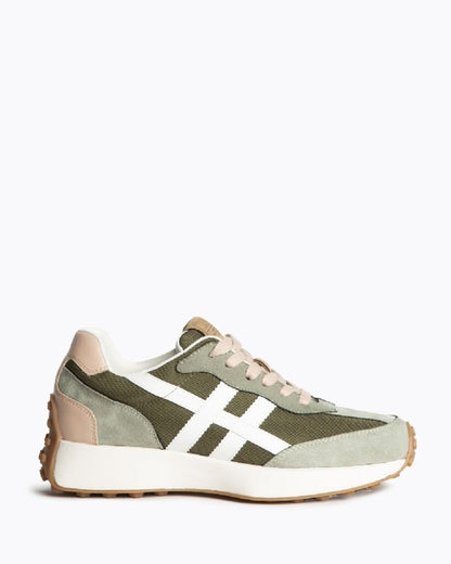 Olive Suede & Canvas Sneakers with Contrast Detail