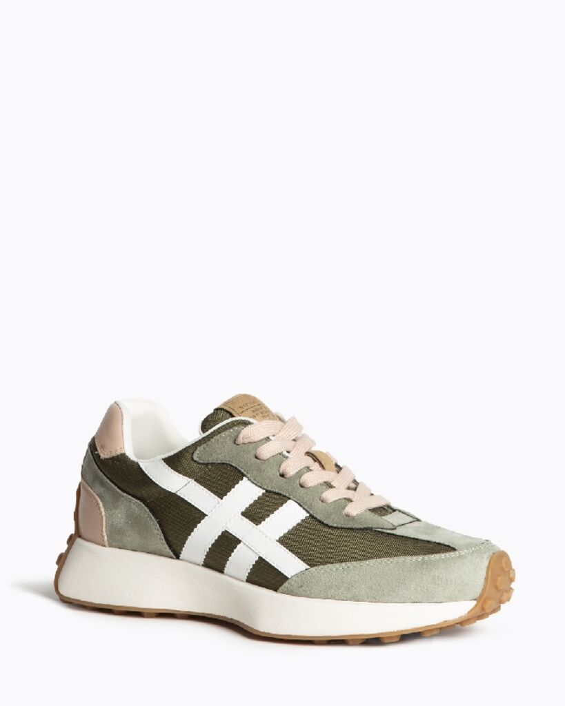 Olive Suede & Canvas Sneakers with Contrast Detail