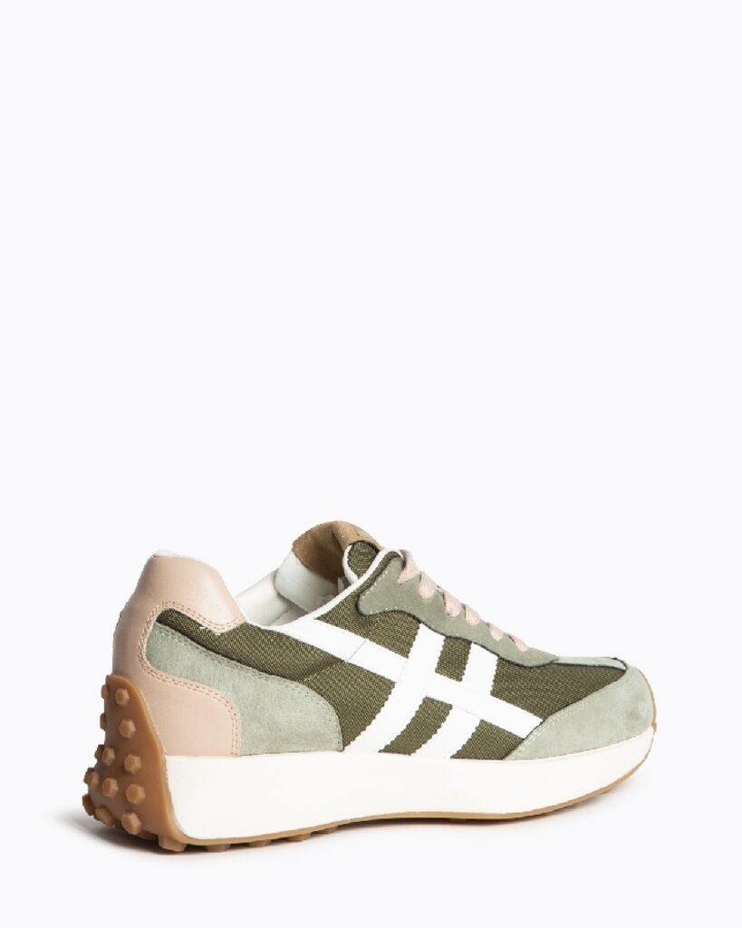 Olive Suede & Canvas Sneakers with Contrast Detail