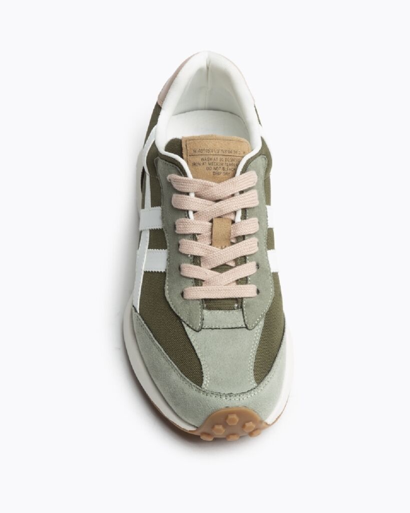 Olive Suede & Canvas Sneakers with Contrast Detail