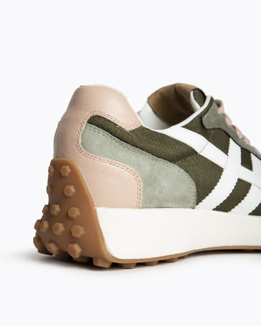 Olive Suede & Canvas Sneakers with Contrast Detail