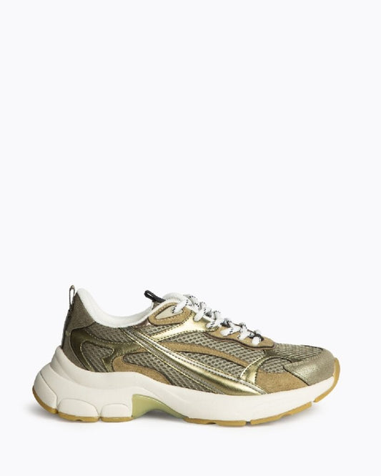 Olive Metallic Mesh Sneakers with Chunky Sole