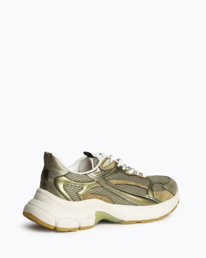 Olive Metallic Mesh Sneakers with Chunky Sole