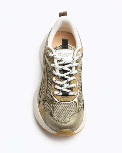 Olive Metallic Mesh Sneakers with Chunky Sole