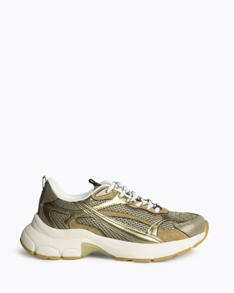 Olive Metallic Mesh Sneakers with Chunky Sole