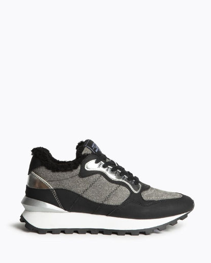 Gray Textured Sneakers with Metallic Accents