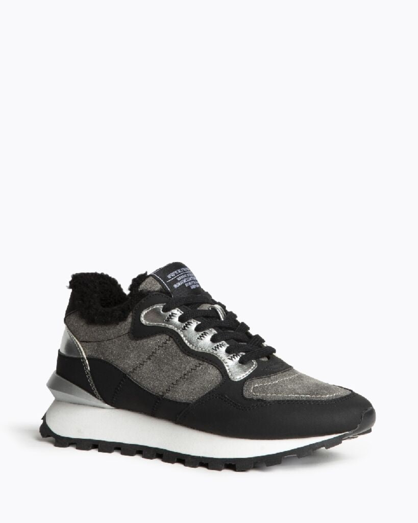 Gray Textured Sneakers with Metallic Accents