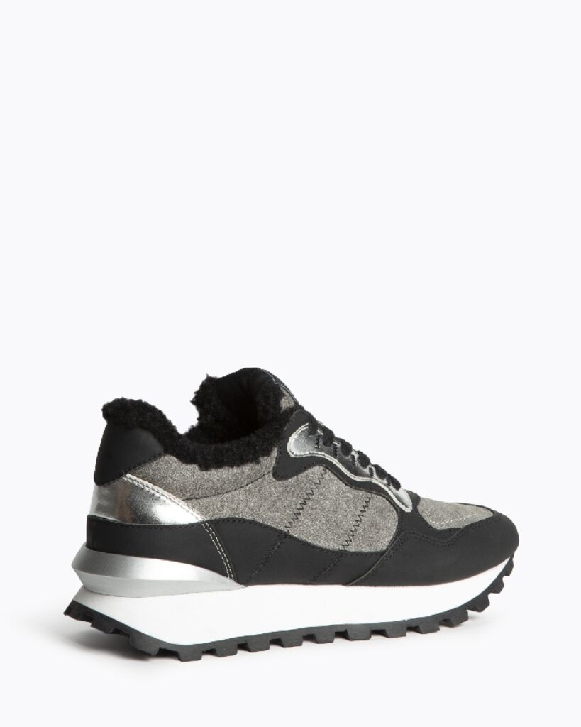 Gray Textured Sneakers with Metallic Accents