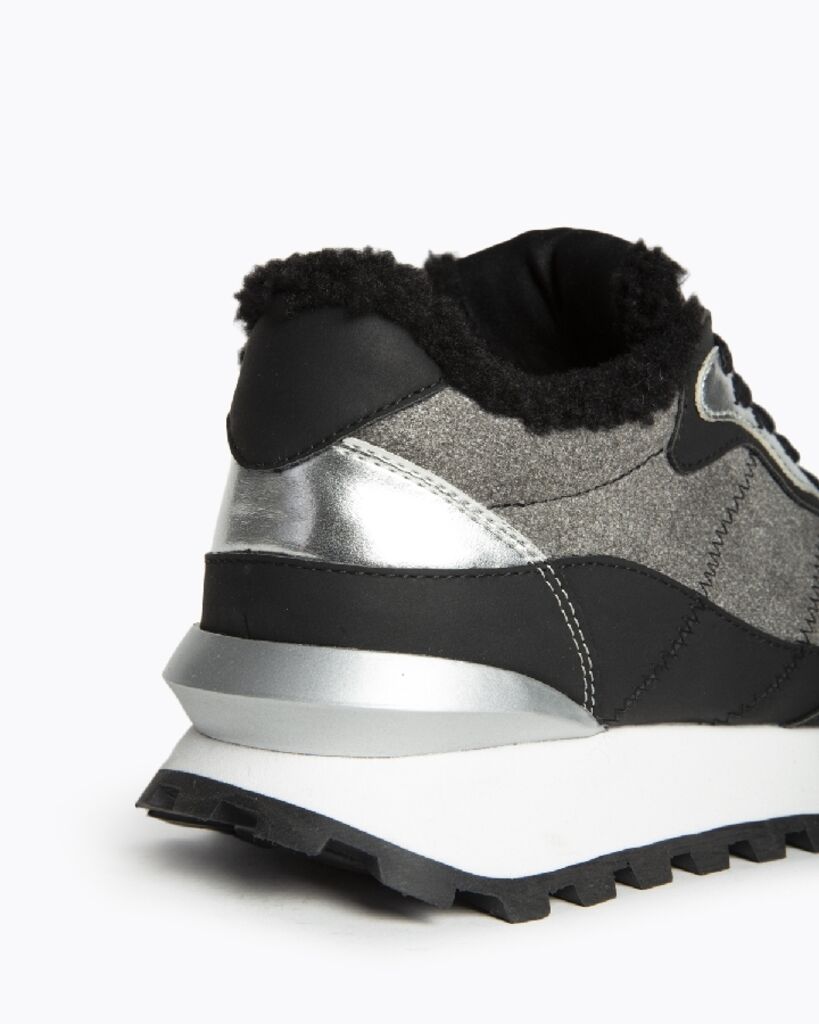 Gray Textured Sneakers with Metallic Accents