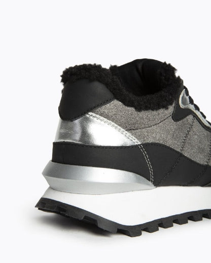 Gray Textured Sneakers with Metallic Accents