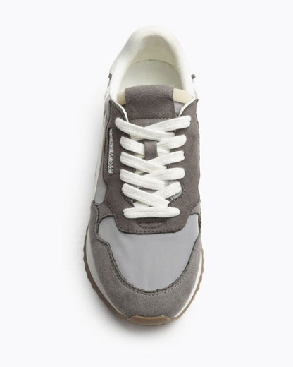 Gray Suede Retro Sneakers with White Accents