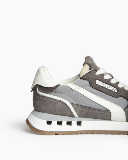 Gray Suede Retro Sneakers with White Accents