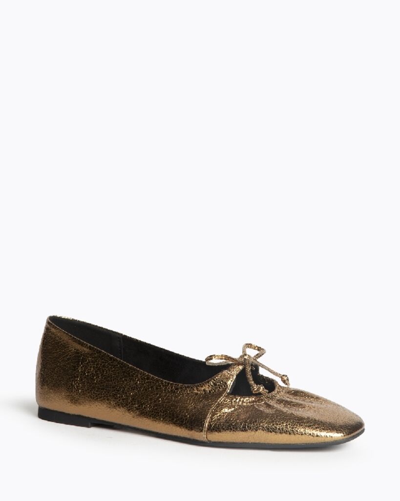 Gold Metallic Ballet Flats with Bow Detail