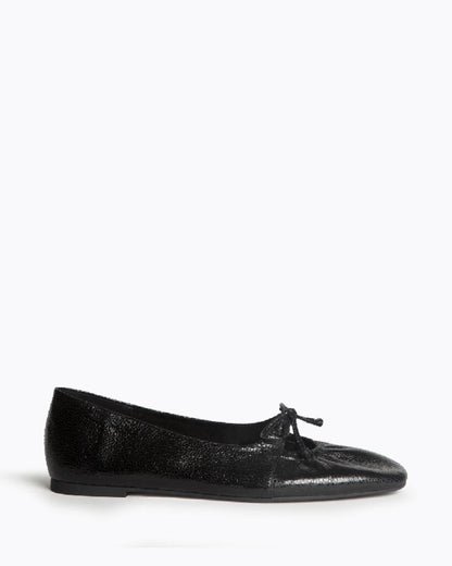 Black Textured Ballet Flats with Bow Detail