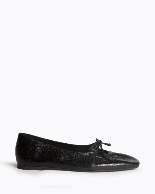 Black Textured Ballet Flats with Bow Detail