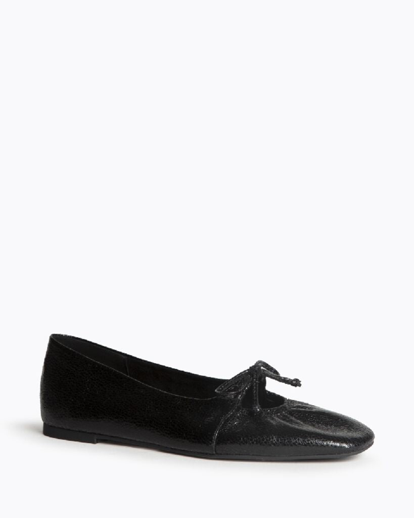 Black Textured Ballet Flats with Bow Detail