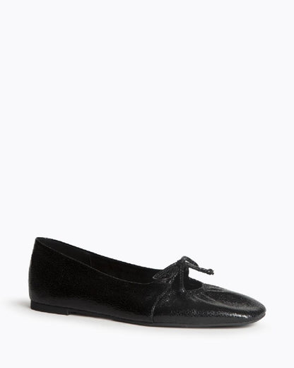 Black Textured Ballet Flats with Bow Detail