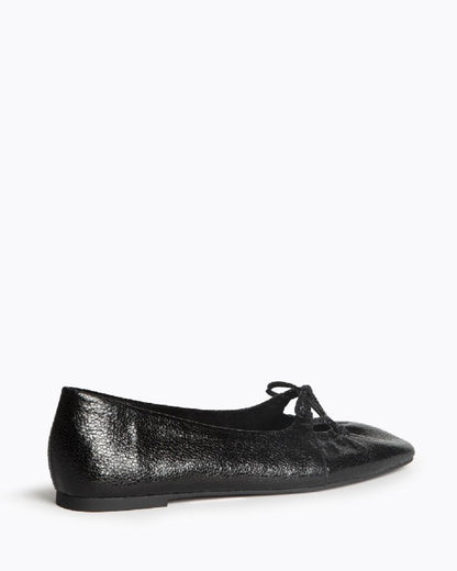 Black Textured Ballet Flats with Bow Detail