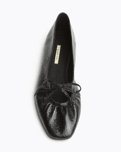 Black Textured Ballet Flats with Bow Detail
