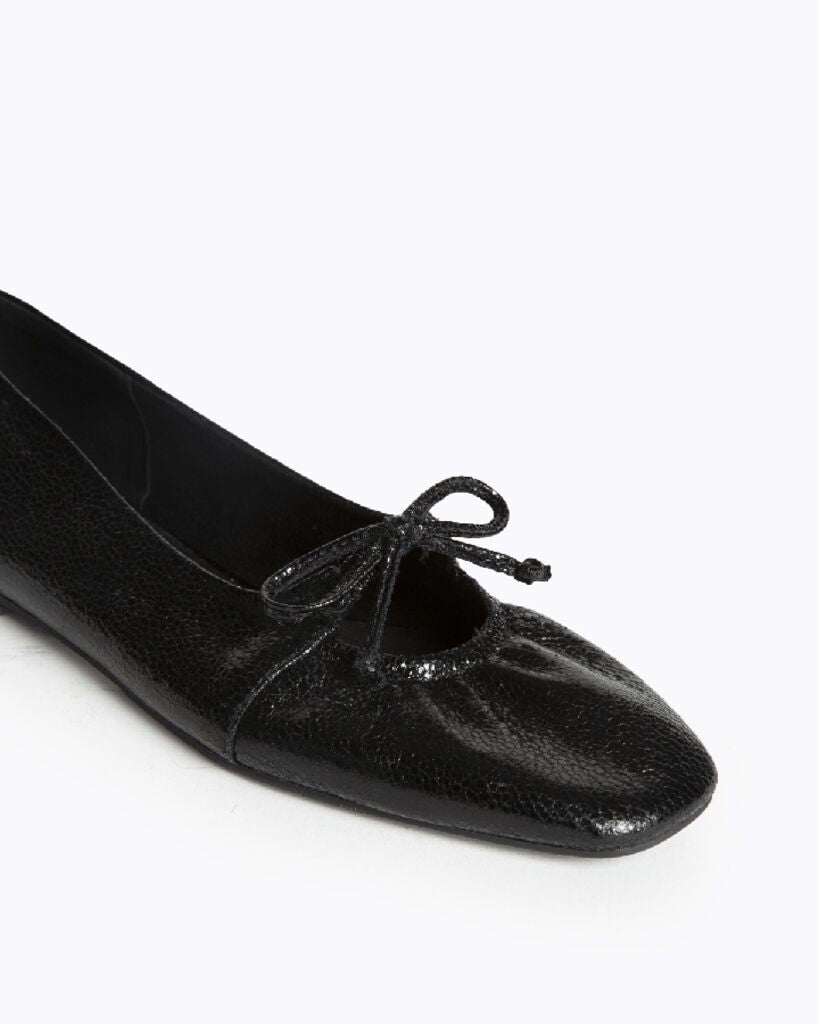 Black Textured Ballet Flats with Bow Detail