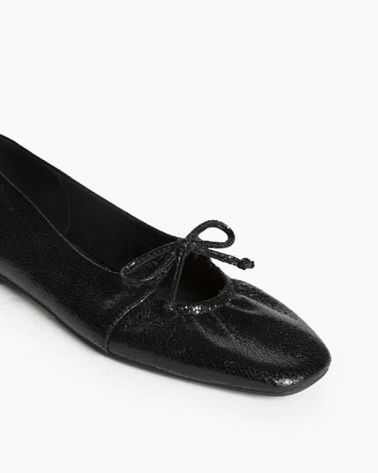 Black Textured Ballet Flats with Bow Detail