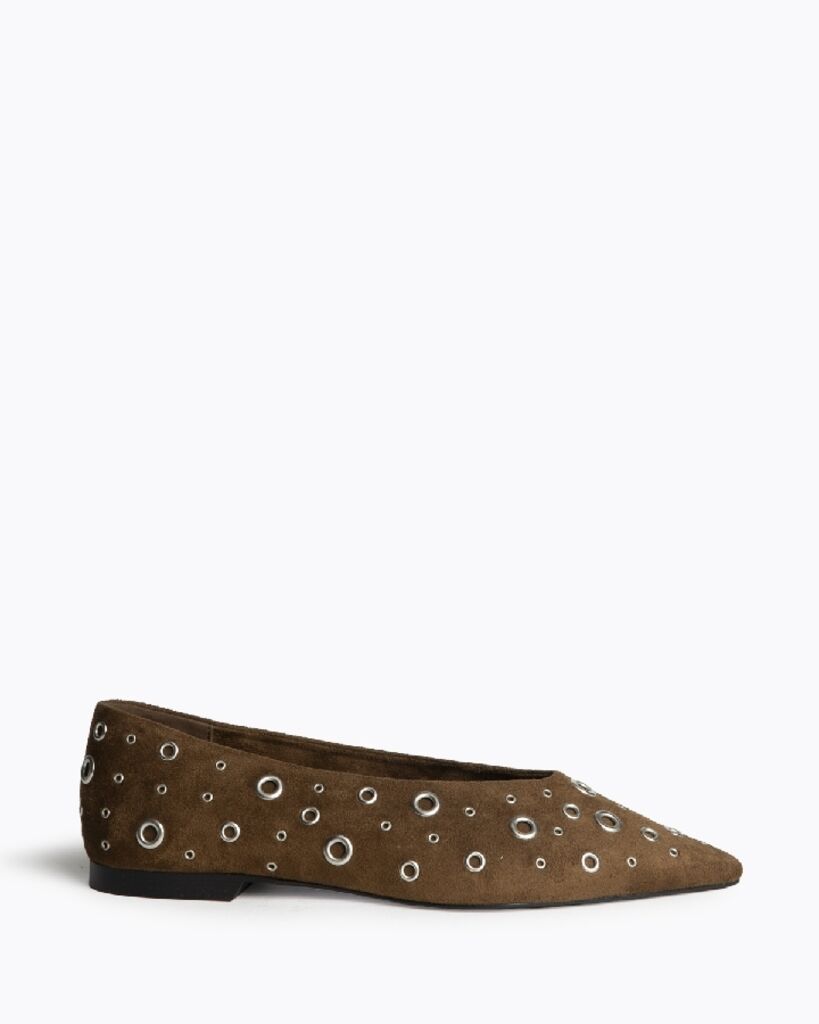 Brown Suede Flat Shoes with Eyelets
