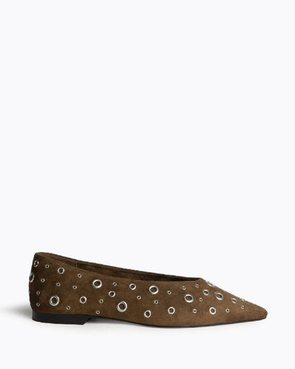 Brown Suede Flat Shoes with Eyelets