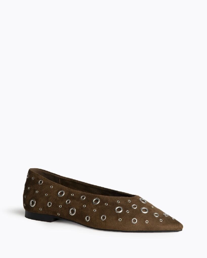 Brown Suede Flat Shoes with Eyelets